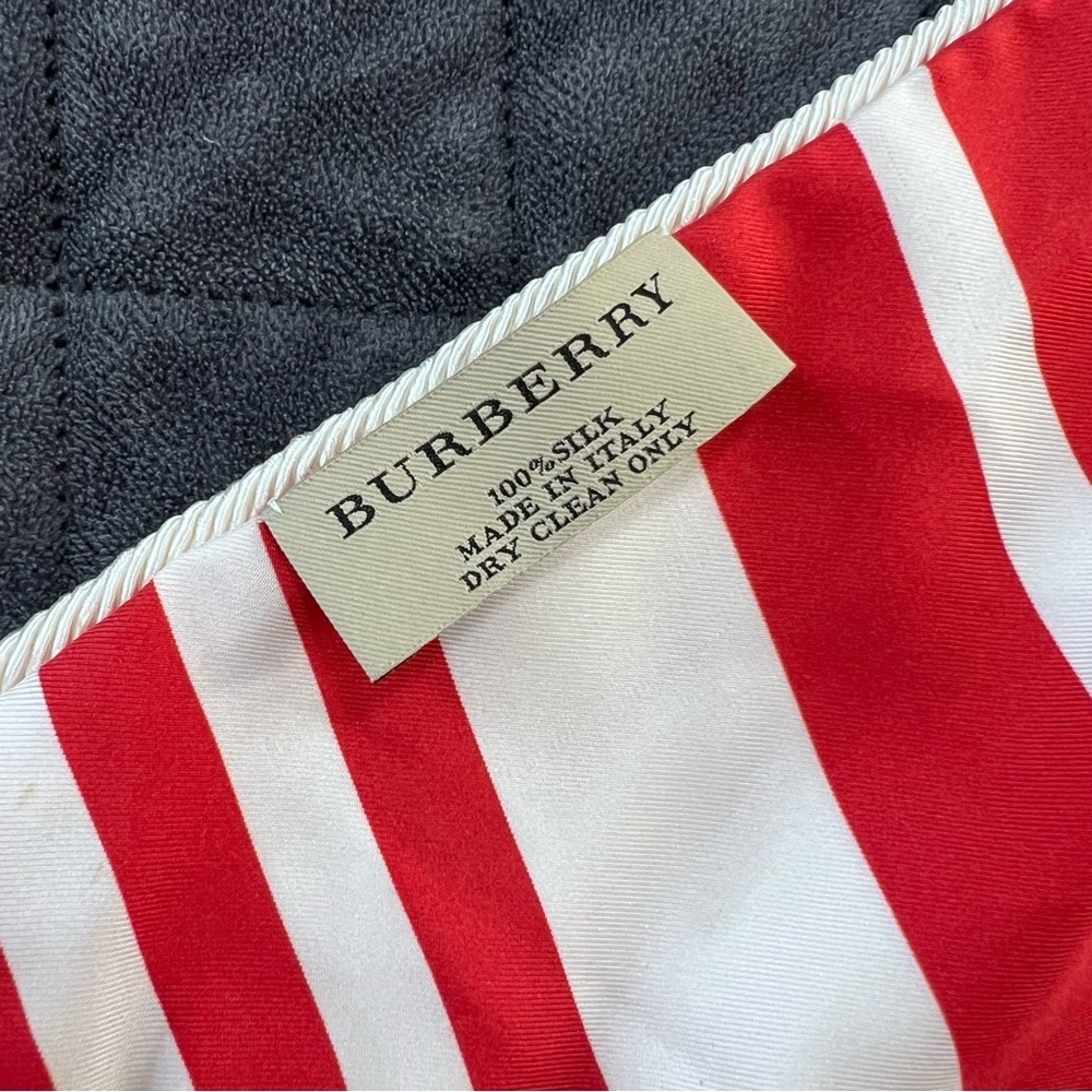 Burberry Vintage Silk Scarf Red White Stripe Wrap B5 - Picture 4 of 9